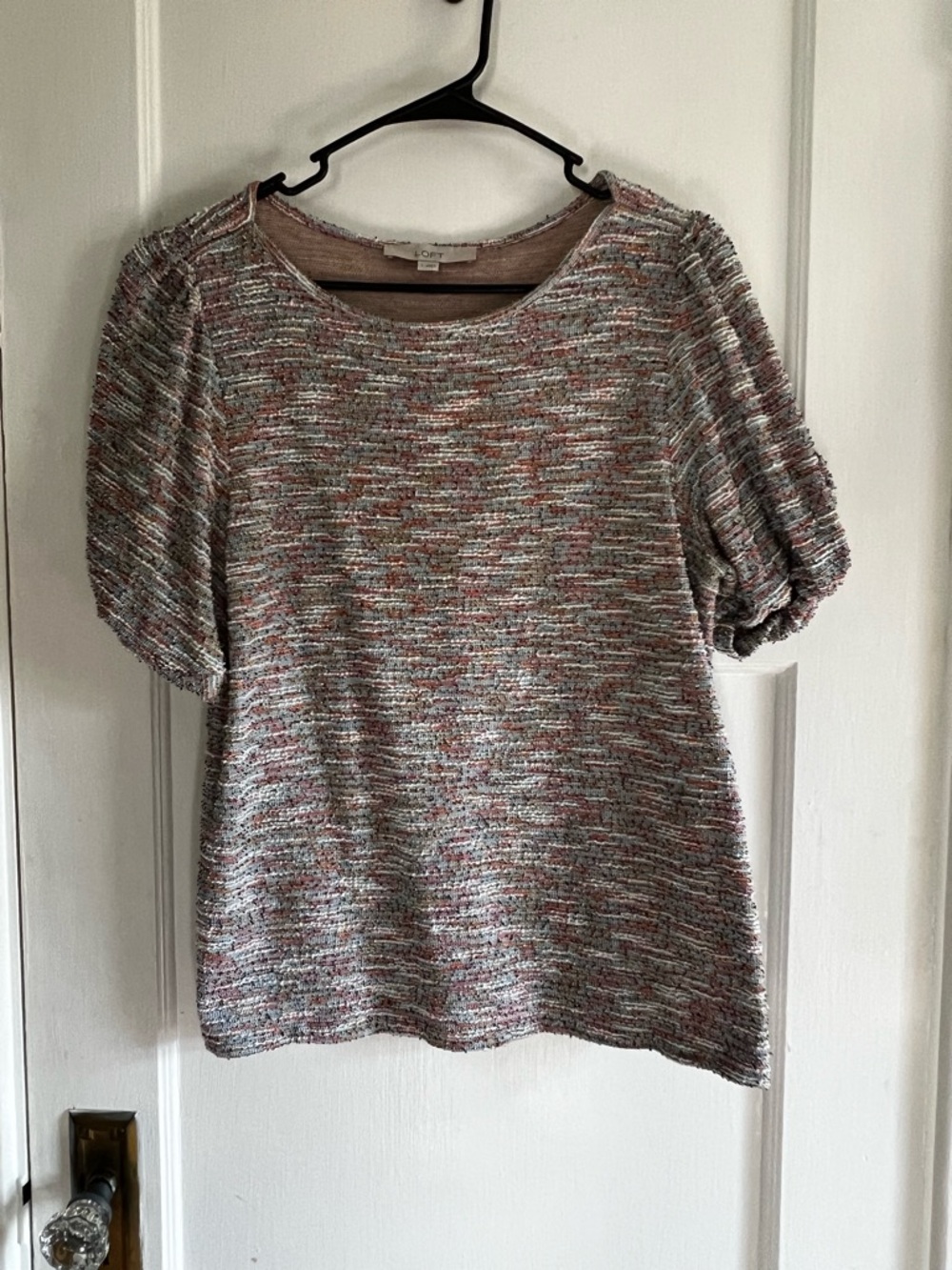 LOFT Multicolor Tweed Short Sleeve Knit Top
